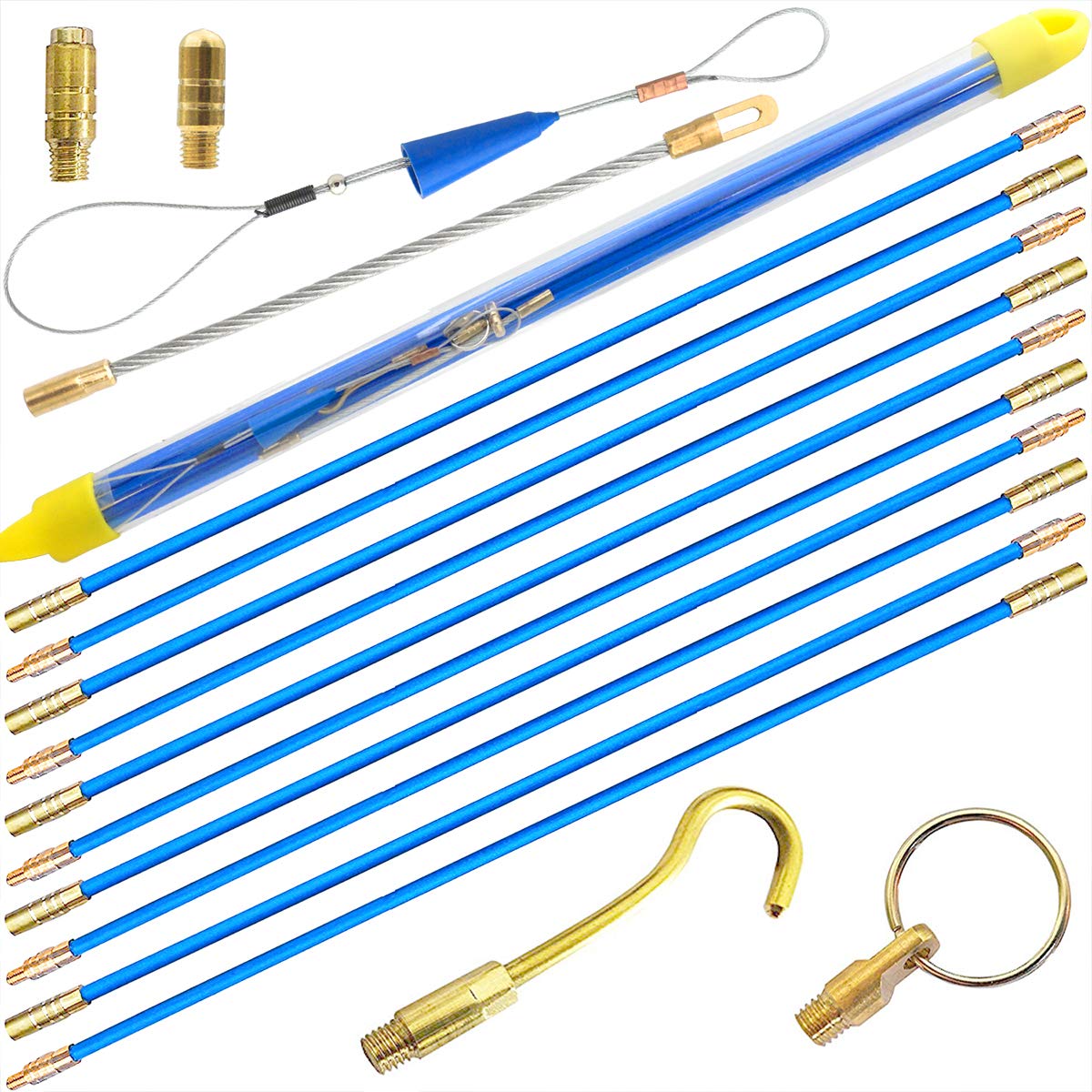 Akuoly Tire fil électriques 5.0M Jeu de baguettes fibre de verre, Kit rétractable d’installation pour Cable en Boîtier Plastique, 50cm x 10pièces