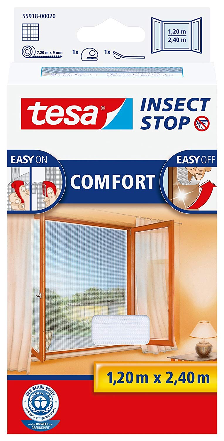 tesa Moustiquaire Comfort Bande Velcro pour Fenêtres, Blanc, 1,2m:2,4m