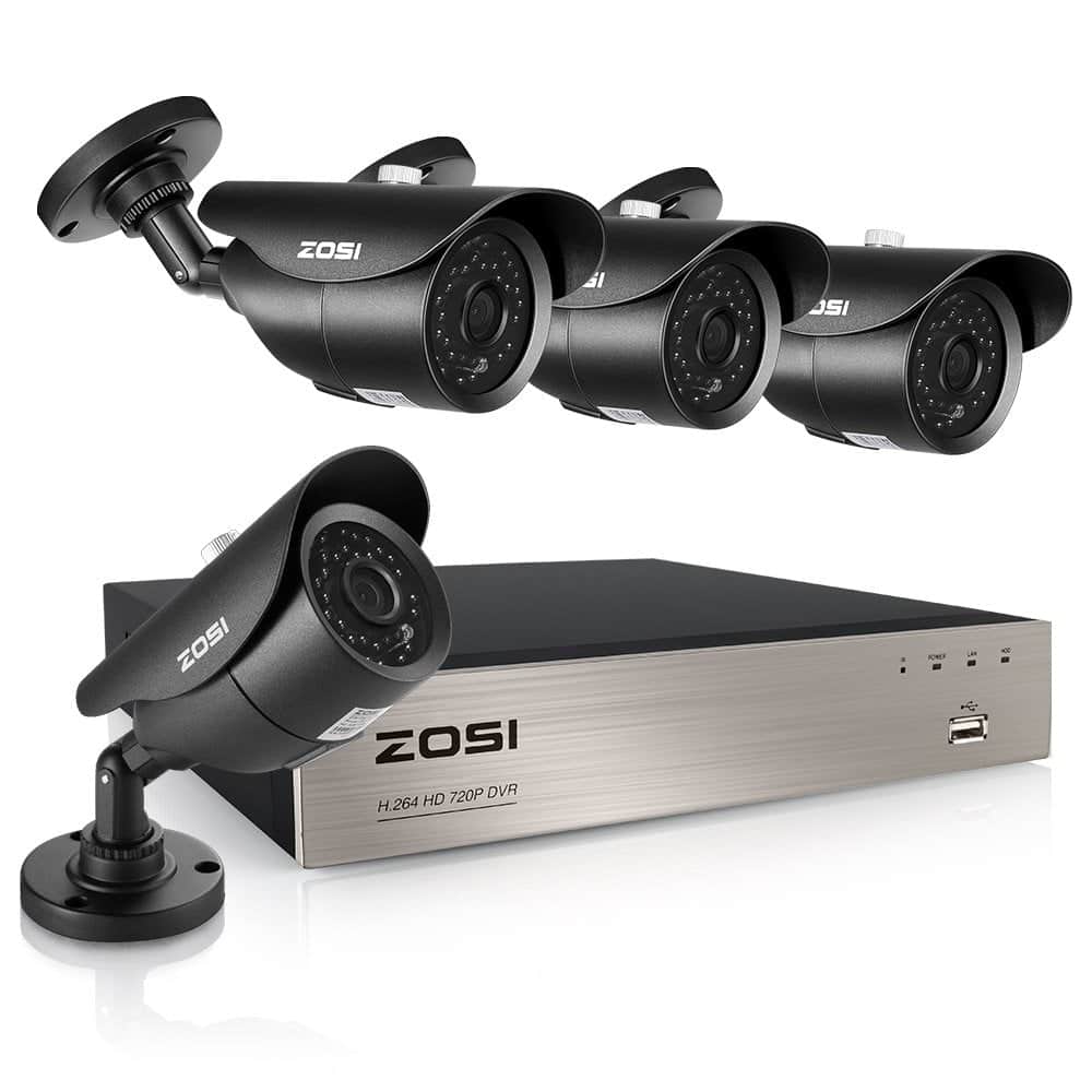 ZOSI 8CH 720P HD DVR Enregistreur Vidéo – 4pcs Caméra Surveillance Extérieure 1500TVL – Vision Nocturne 40m IR – Code QR pour Accès à Distance en 3G/4G/WiFi – PC/Smartphone- sans HDD