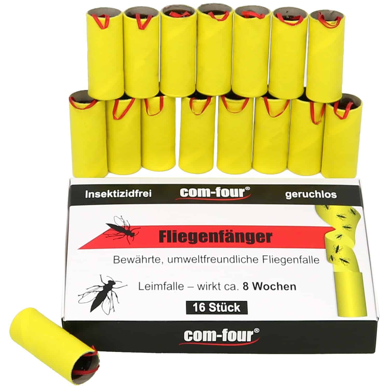 com-four® Piège de Colle pour Insectes 16x, Rouleau de Papier Mouche Contre Les Mouches, Les moustiques et Les Mites – Non Toxique, écologique et hygiénique