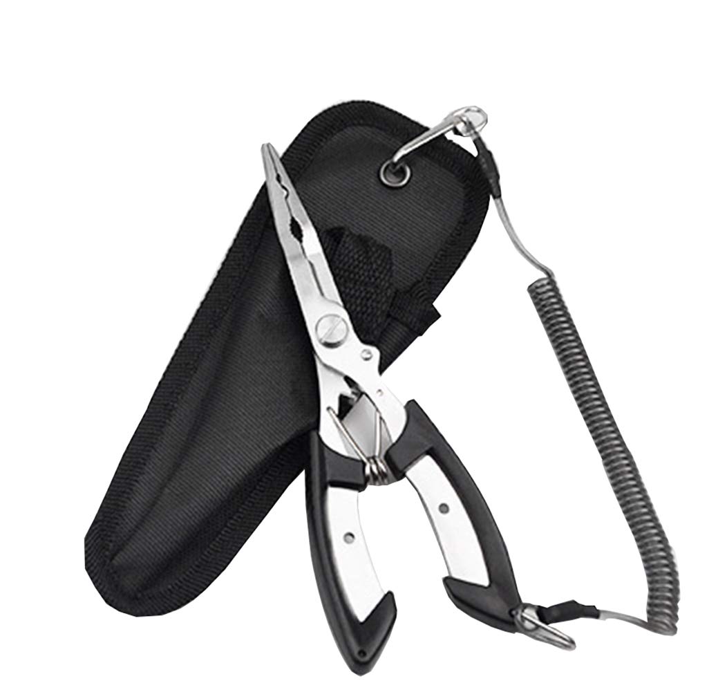 Pince multifonctions : Ciseaux de pêche, décrochage hameçon, pince classiqu. Couleur Noir, vendue avec pochette protectrice