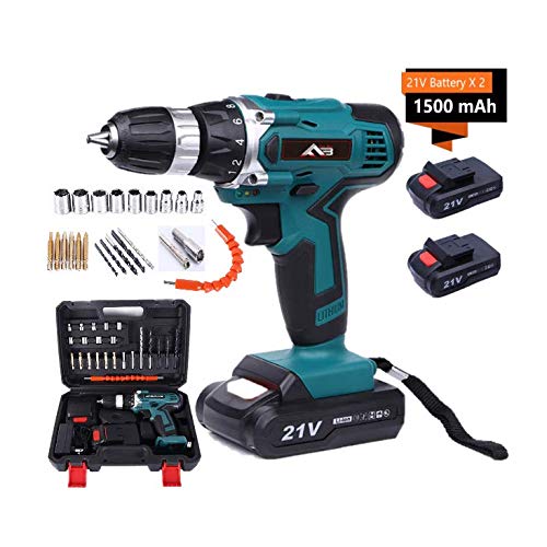Flybiz 1750/min Perceuse sans Fil avec des lumières led, Professionnel Perceuse visseuse sans fil, 21V Batterie Lithium-ion Rechargeable, 2 Batterie 1.5Ah, 60min Charge Rapide, avec 23 accessoires