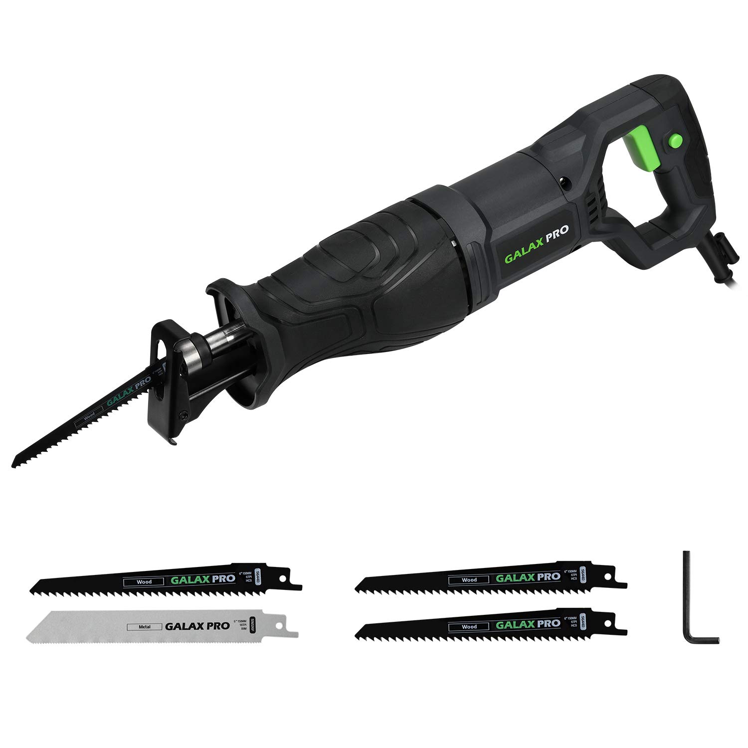 GALAX PRO Scie Sabre 900W, Vitesse Variable 0~2800SPM, 4 Lames (Bois 6T/Métal 14T), Changement de Lame Rapide, Bouton de verrouillage de vitesse, Idéal pour la Coupe de Bois et Métal
