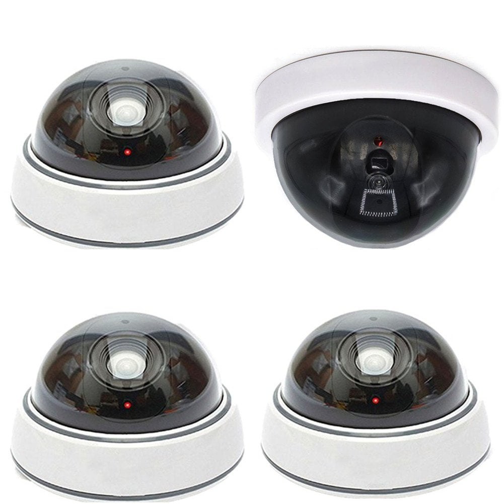 HOTSO 4PCS Caméra Factice Dôme Sans Fil Faux Simulation de Sécurité Extérieur avec Look Réaliste LED IR pour Protection de Sécurité de Magasin et Maison