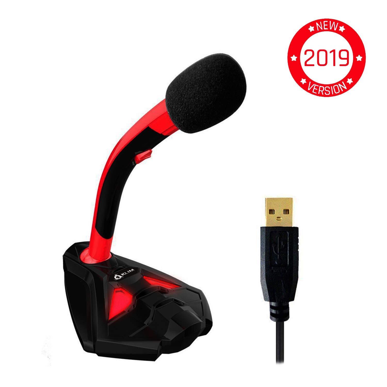 KLIM Voice Microphone à Pied USB pour Ordinateur – Micro de Bureau Professionnel – Microphone de Gamer PC PS4 – Nouvelle Version – Rouge