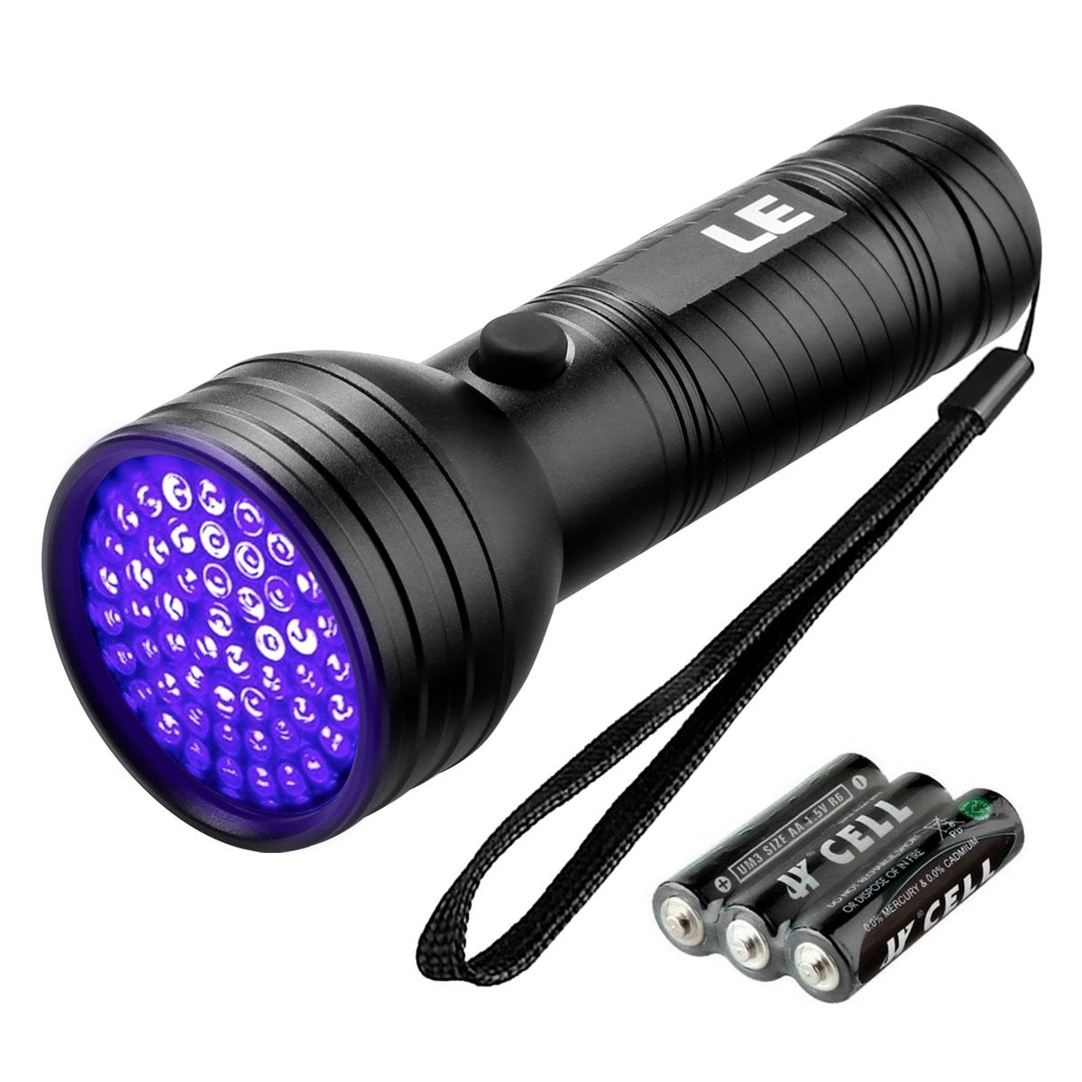 LE Lighting EVER Lampe Torche UV, 51 LED 395nm, 3 piles AA incluses, Lampe Torche Violette pour Détecter Taches Colle Vernis