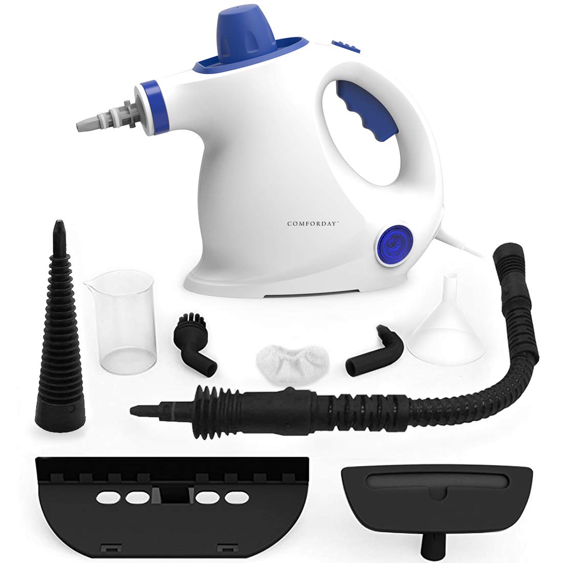 Nettoyeur Vapeur à Main Portatif Portable Multi-Usage sous Pression avec 9 Accessoires pour Enlever les Taches sur les Sols, Tapis, Rideaux, Sièges de Voiture, Cuisine, Fenêtres, Salle de Bain (Blanc)