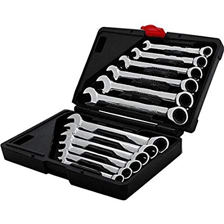 Promotion Cadeau Noël (-20%) FEMOR Malette Jeu Combiné Clé Mixtes a Cliquet 8 -19mm Métrique Dent Clé Plate – 12PCS Molette Réversible Mixtes Outil (noir 2 expedie par amazon)