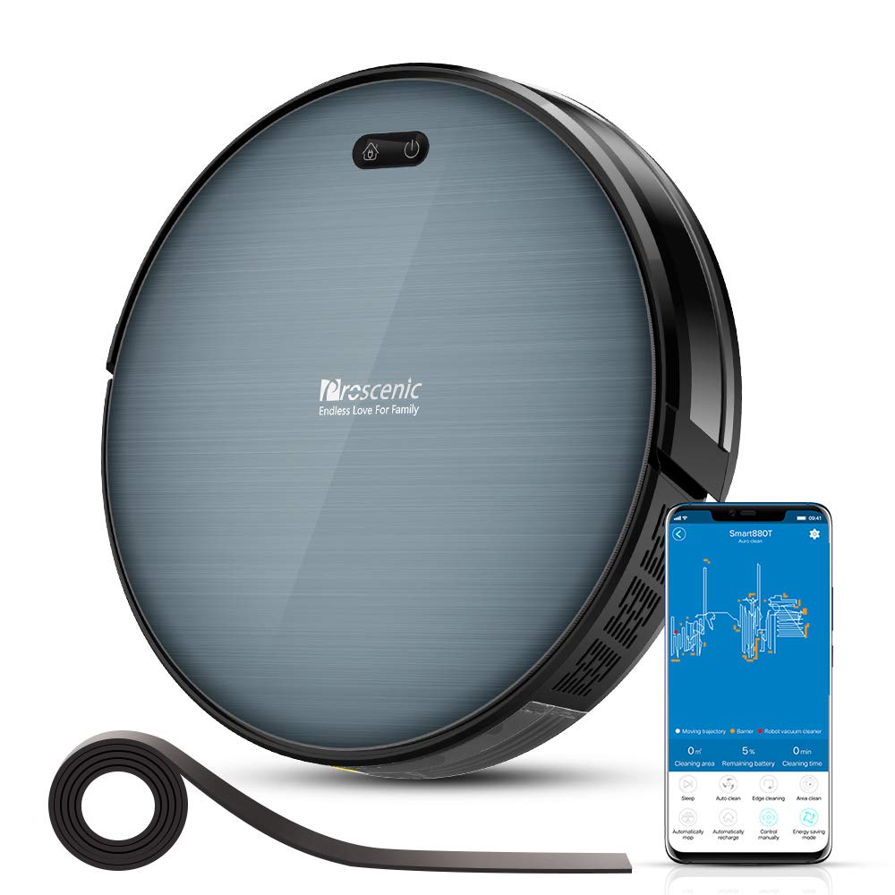 Robot aspirateur laveur Proscenic 820T, connecté Wi-Fi et Alexa. Nettoyeur et laveur 3 en 1. Nettoyage efficace avec programmation, aspiration puissante pour tapis et Sol