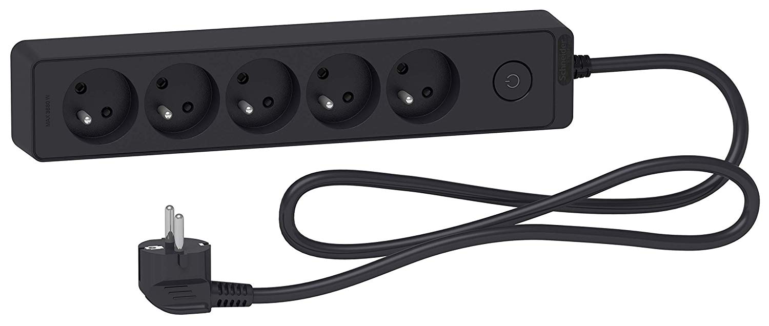 Schneider Electric SC5ST9351B Rallonge multiprises 5 Prises 2P+T Anthracite 1,5m, Noir