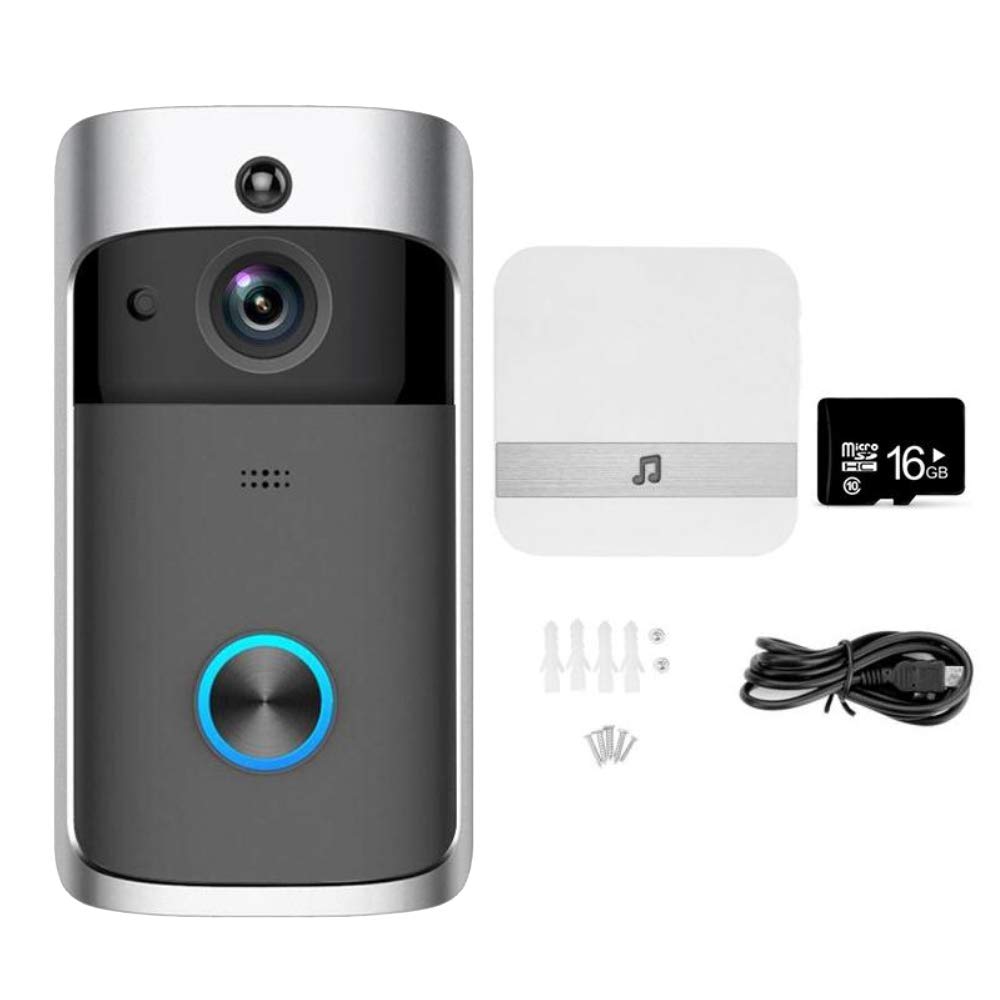 Sonnette de porte vidéo sans fil NANTING, vidéo HD 720p, conversation bidirectionnelle. Détecteur de mouvements Infrarouge à vision nocturne, wifi, contrôle possible par smartphone. Coloris: Noir