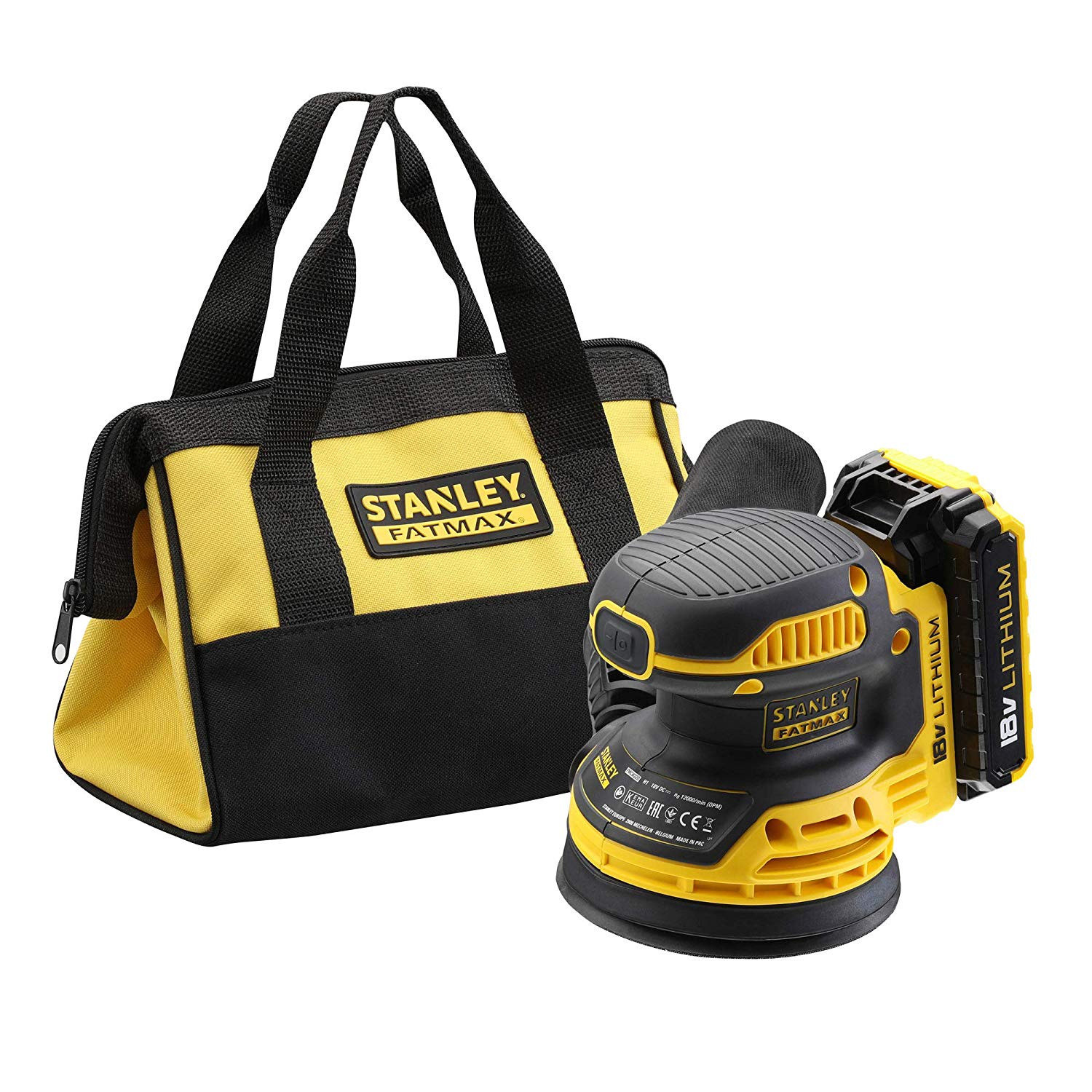 Stanley Fatmax FMCW220D1-QW Ponceuse Excentrique 125mm sans Fil 18V Batterie 2Ah et Sac de Rangement
