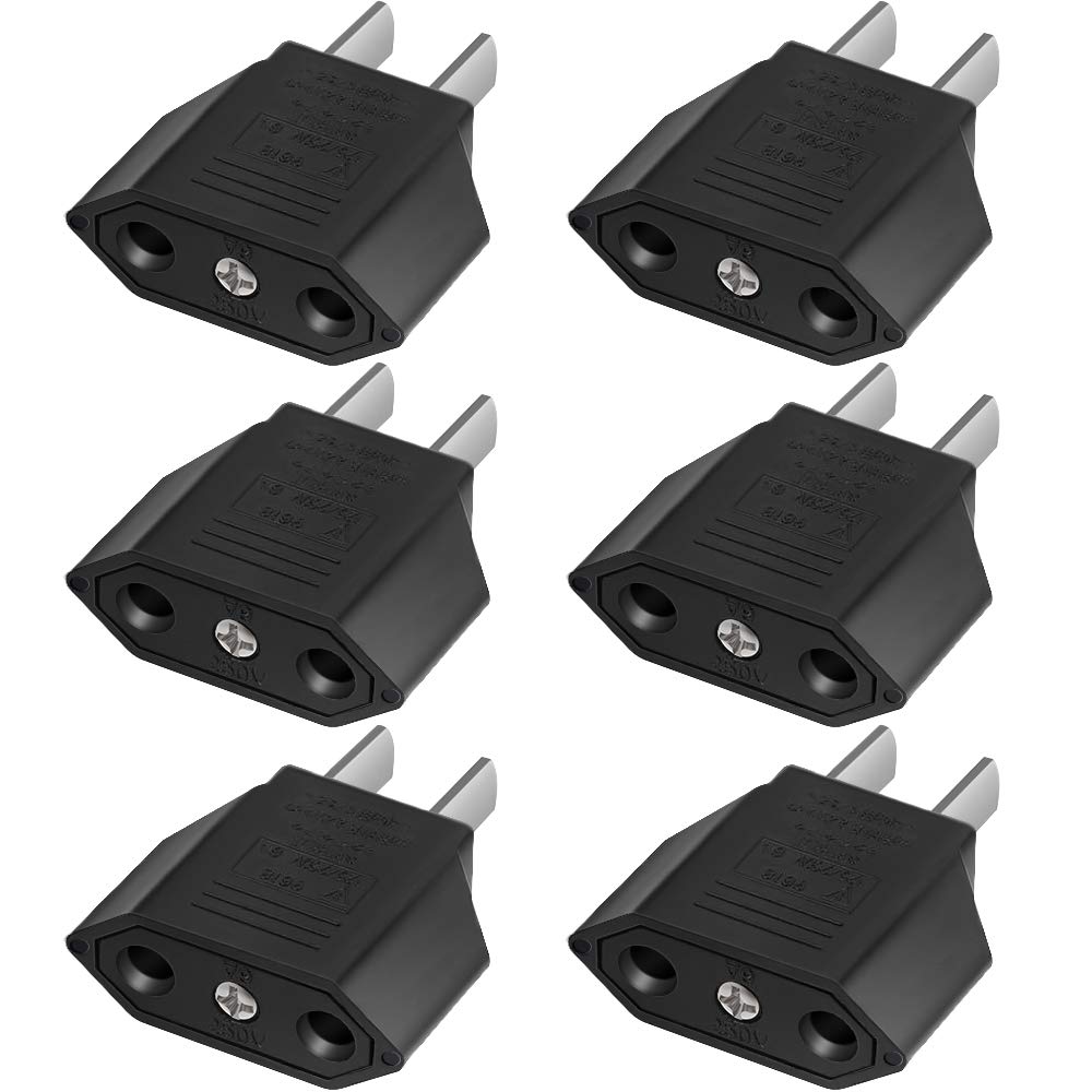 VGUARD 6X Adaptateur de Voyage Prise d’alimentation de Fiche Euro Prise sur USA US 2Pin – Idéal pour Les Voyages à l’étranger, États-Unis, Chine, Japon, Thaïlande, Mexique, Philippines, etc. -Noir