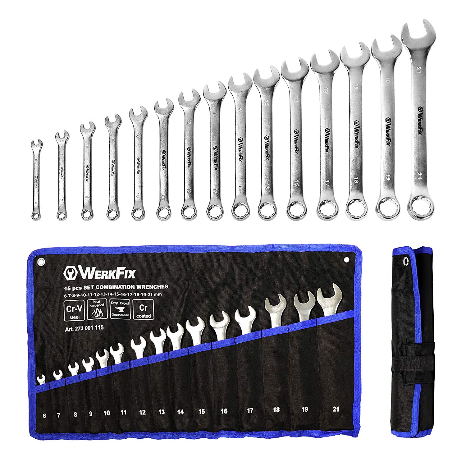 WERKFIX Jeu de Clés Mixtes 6-21 mm 15 pcs. Avec sac de transport.