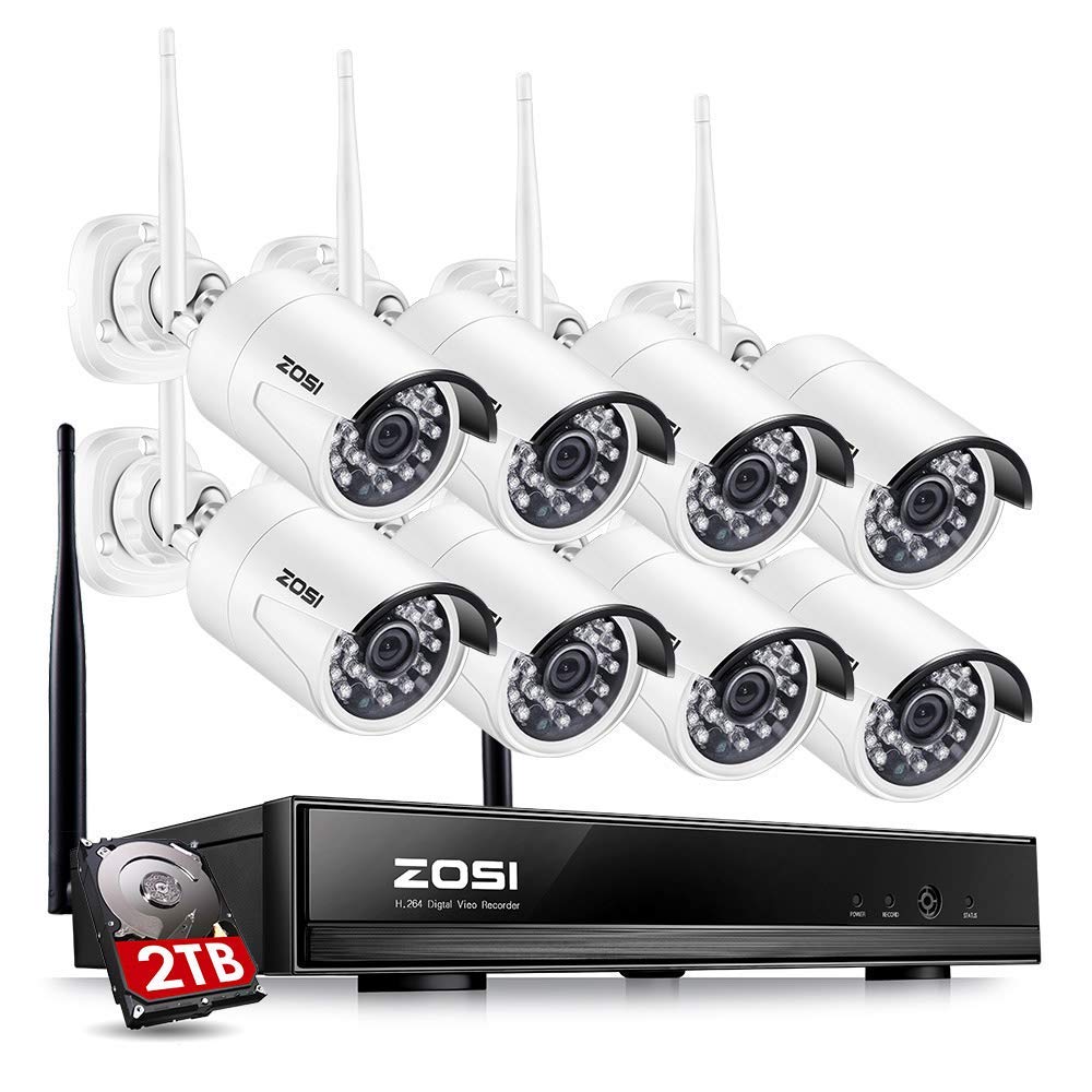 Wireless 1080p Kit Vidéo Surveillance sans Fil, 8ch NVR avec Disque Dur de 2 to, 8pcs IP Caméras Surveillance sans Fil Extérieure, Alerte Intelligente & App Gratuite