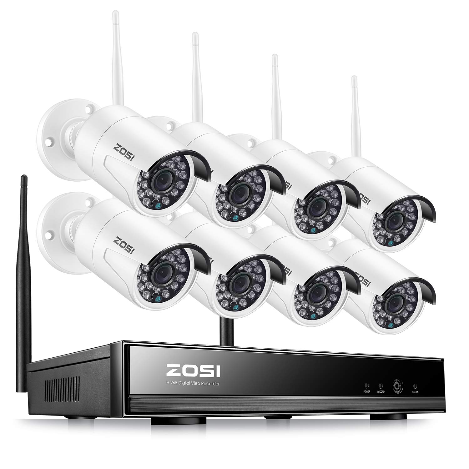 ZOSI 8CH HD 1080p NVR Enregistreur Vidéosurveillance sans Fil 8pcs Caméra IP WiFi 2,0MP Caméra sans Fil 1080p 30m Vision Nocturne IP66 APP Gratuite Smartphone & Mac & Windows sans Disque Dur