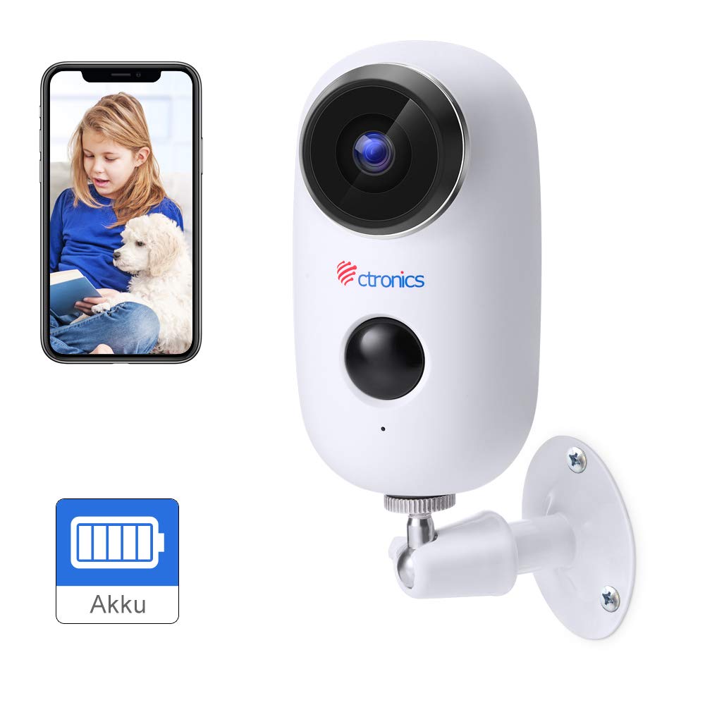 Caméra IP extérieure de surveillance Ctronics avec batteries rechargeable. Sans fil avec détecteur de mouvement PIR, audio bidirectionnel, vision nocturne, ensemble étanche