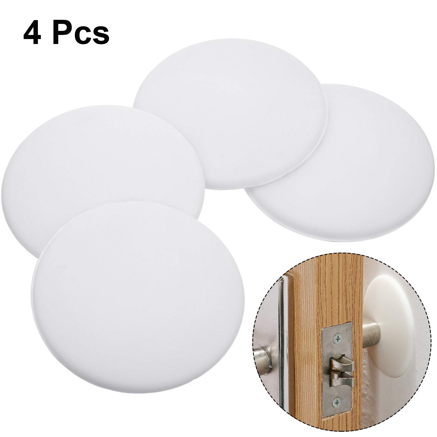 Lot de 4 protecteurs muraux de bouton de Porte en silicone. Poignée de porte, pare-Chocs auto-adhésif, bouton de porte. Arrêt de porte, garde de mur en caoutchouc. Rond, coloris Blanc