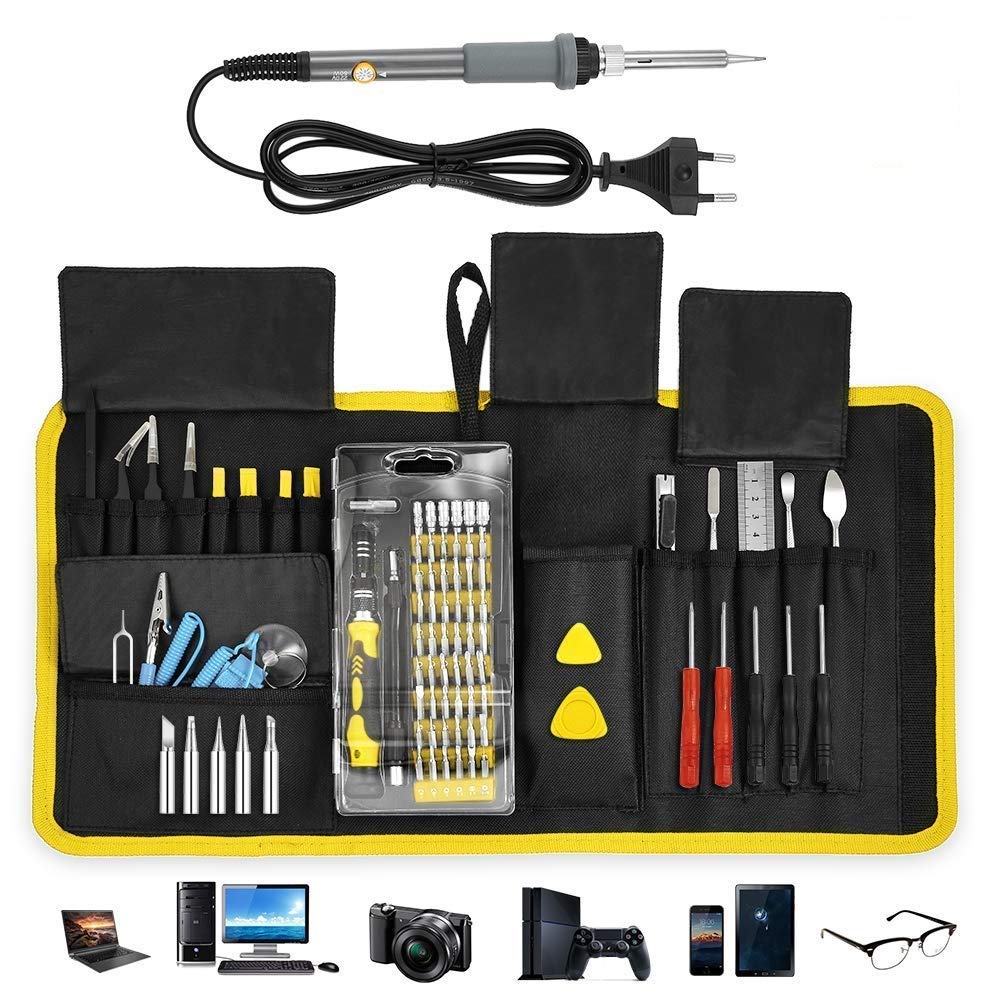 87 en 1 Kit Tournevis Précision Magnétique, ACCEWIT Fer à Souder Electronique Outil de Réparation Kits pour Téléphone Portable, iPhone, iPad, Montre, Tablette, PC, Ordinateur Portable MacBook (Jaune)