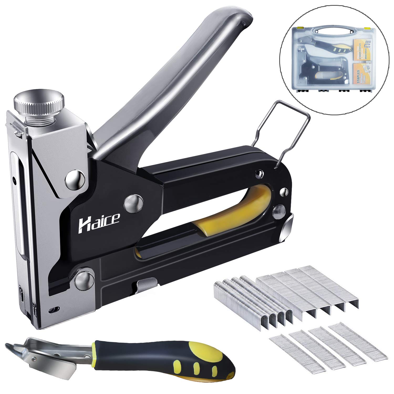 Agrafeuse Murale,Haice Agrafeuse Pistolet 3 en 1 Robuste Cloueuse/à agrafe à 3 voies avec 600 agrafes pour fixer les matériaux, pour la décoration, la menuiserie, les meubles, portes et fenêtre