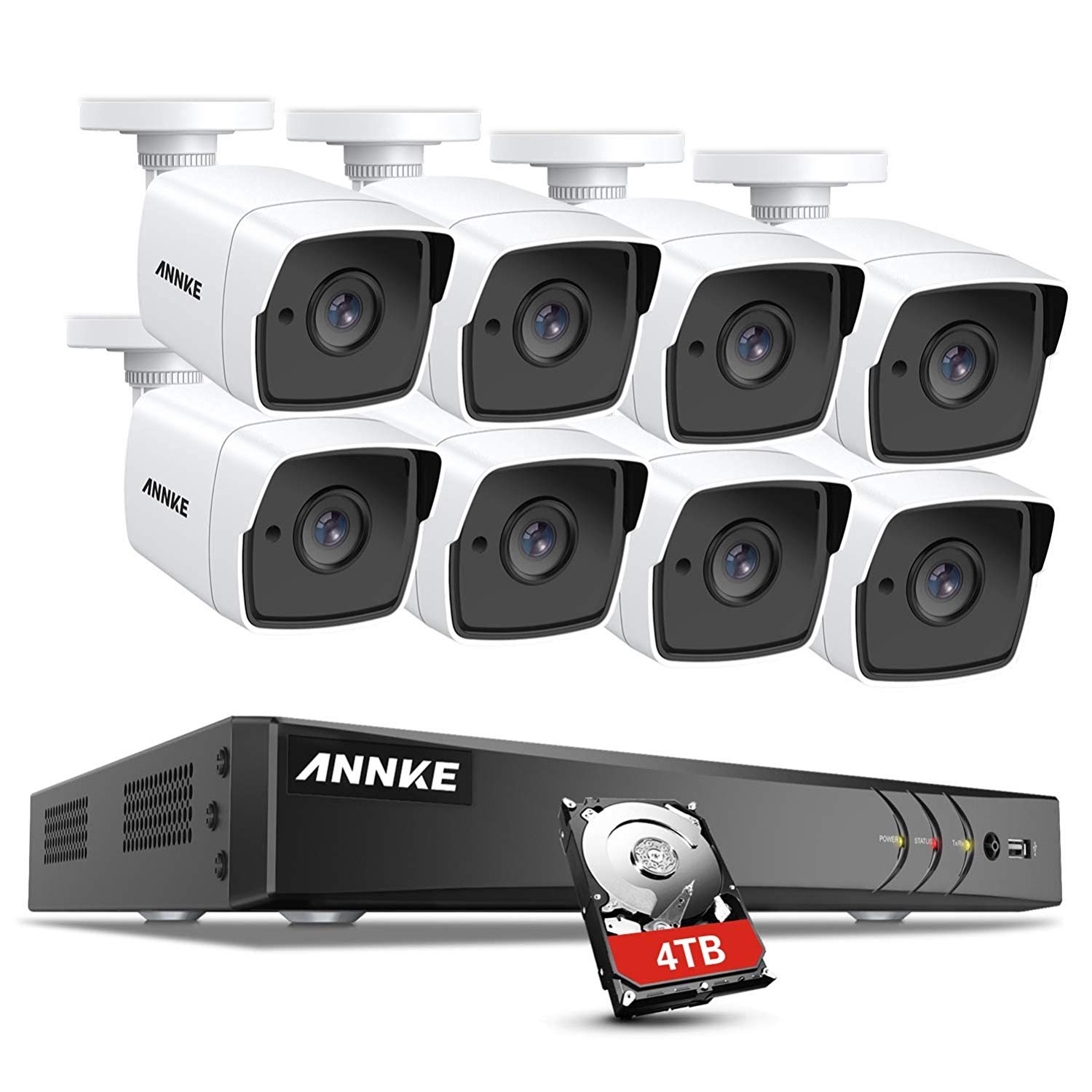 ANNKE H.265+ Kit Système de 8CH 8MP DVR Surveillance avec Disque Dur de 4To et 8 Caméra 5MP de Sécurité Imperméable IP67 avec Vision Nocturne EXIR LED IR et Alerte par Email