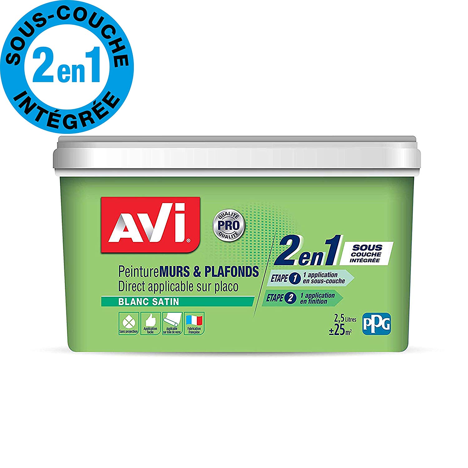 AVI Peinture Murs et Plafonds – Satin – 2,5 L