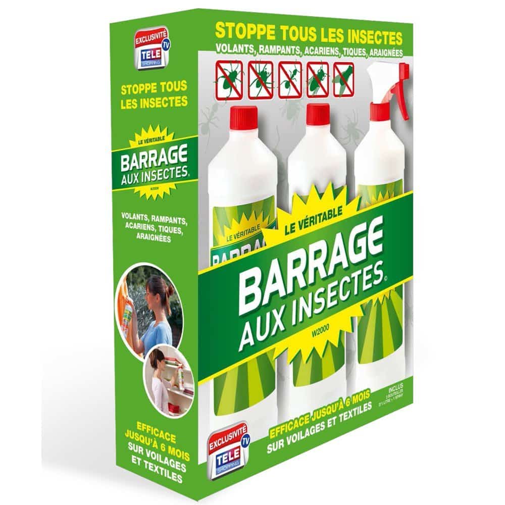 Barrage aux insectes W2000, lot de 3 bouteille de 1 litre, 3 bouchons de sécurité et 1 pulvérisateur