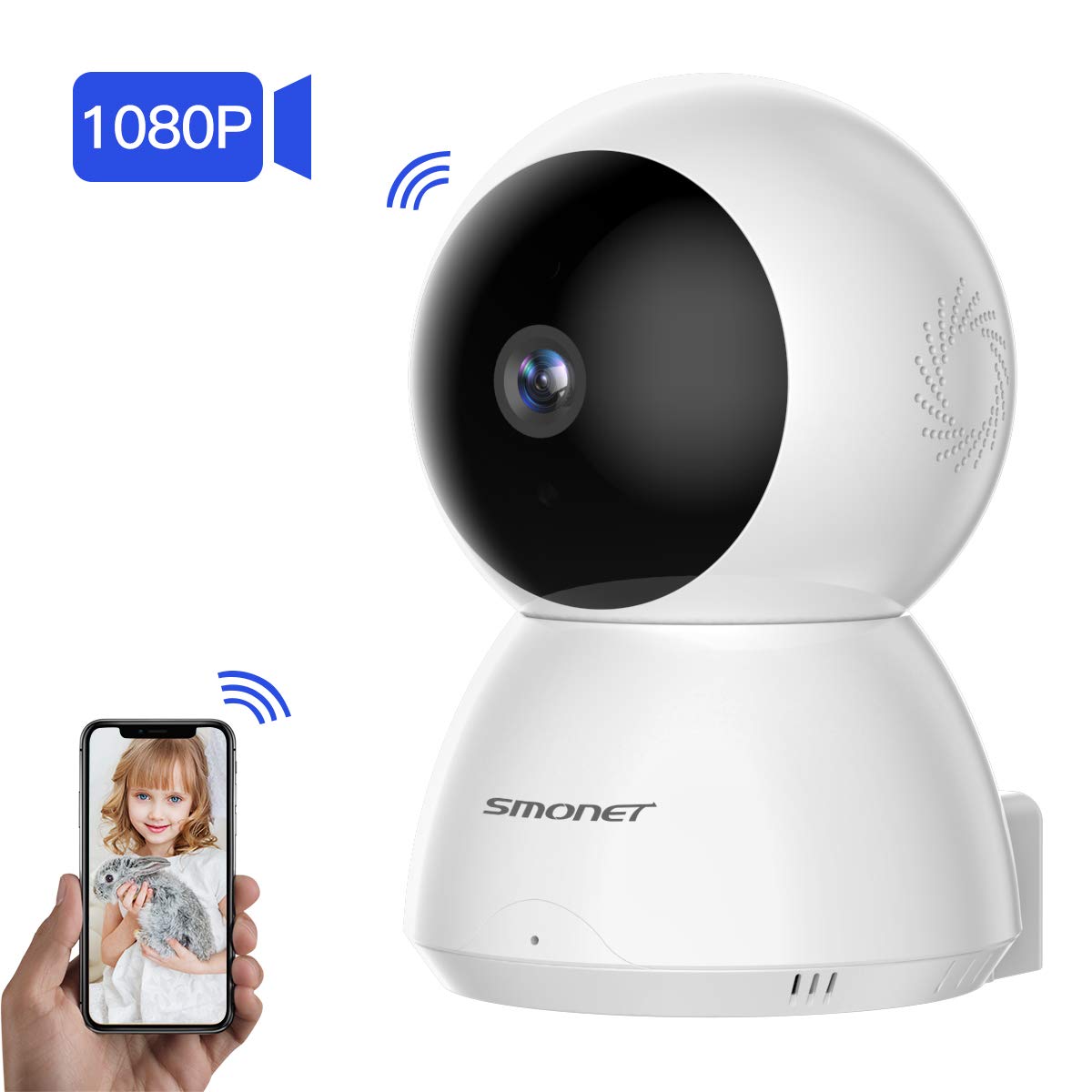 Caméra IP WiFi 1080P Caméra Dôme, SMONET Surveillance de Sécurité avec Microphones Bidirectionnels, Vision Nocturne et Détection de Mouvement, Surveiller à Distance Via APP Gratuite