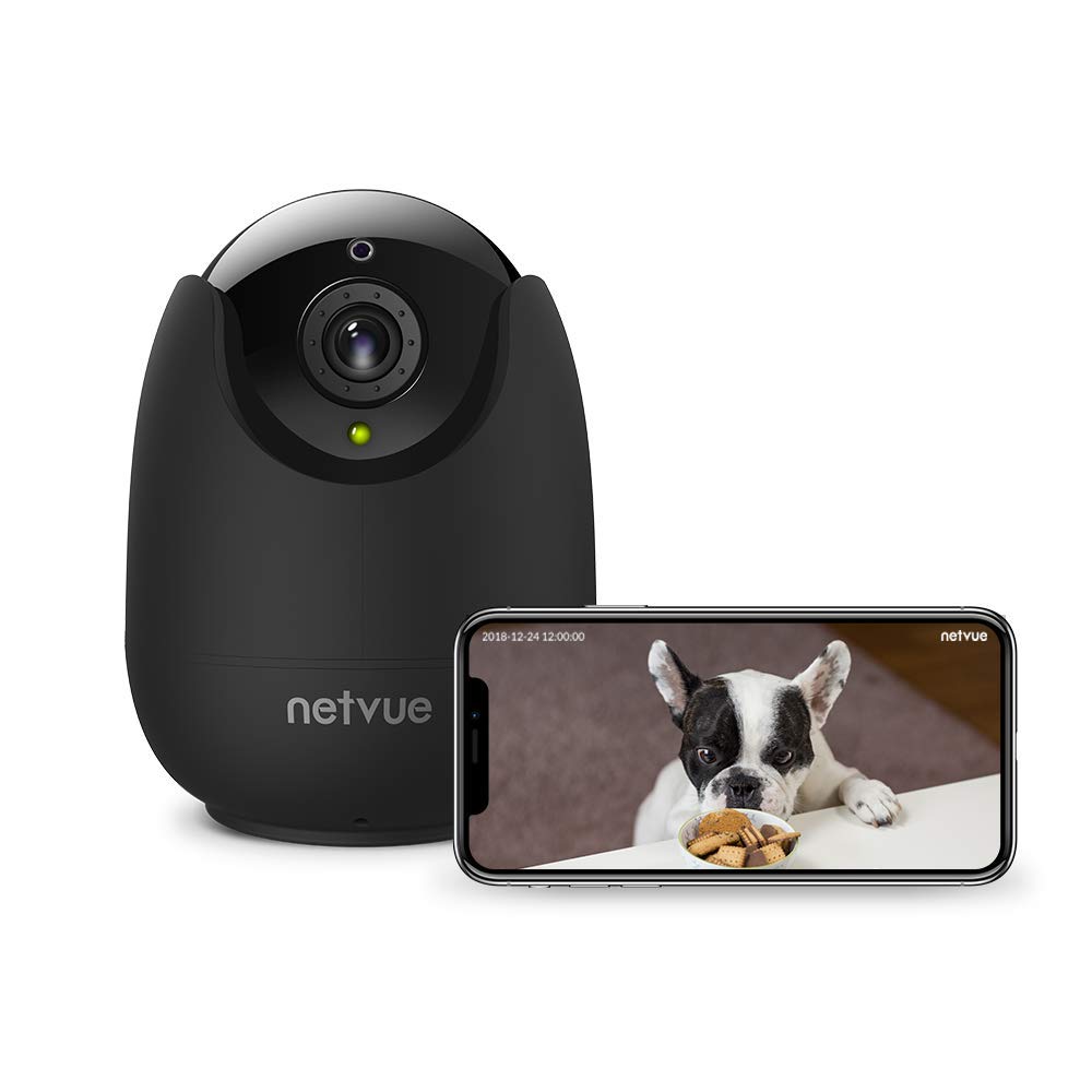 Caméra intérieure de surveillance en WiFi. Netvue full HD 1080P. Caméra IP sans fil avec détection de Mouvement. Agrandissement de la vidéo par 8, vision nocturne, audio bidirectionnel. Webcam WIFI compatible Alexa et idéale pour surveiller bébé ou encore les animaux domestiques