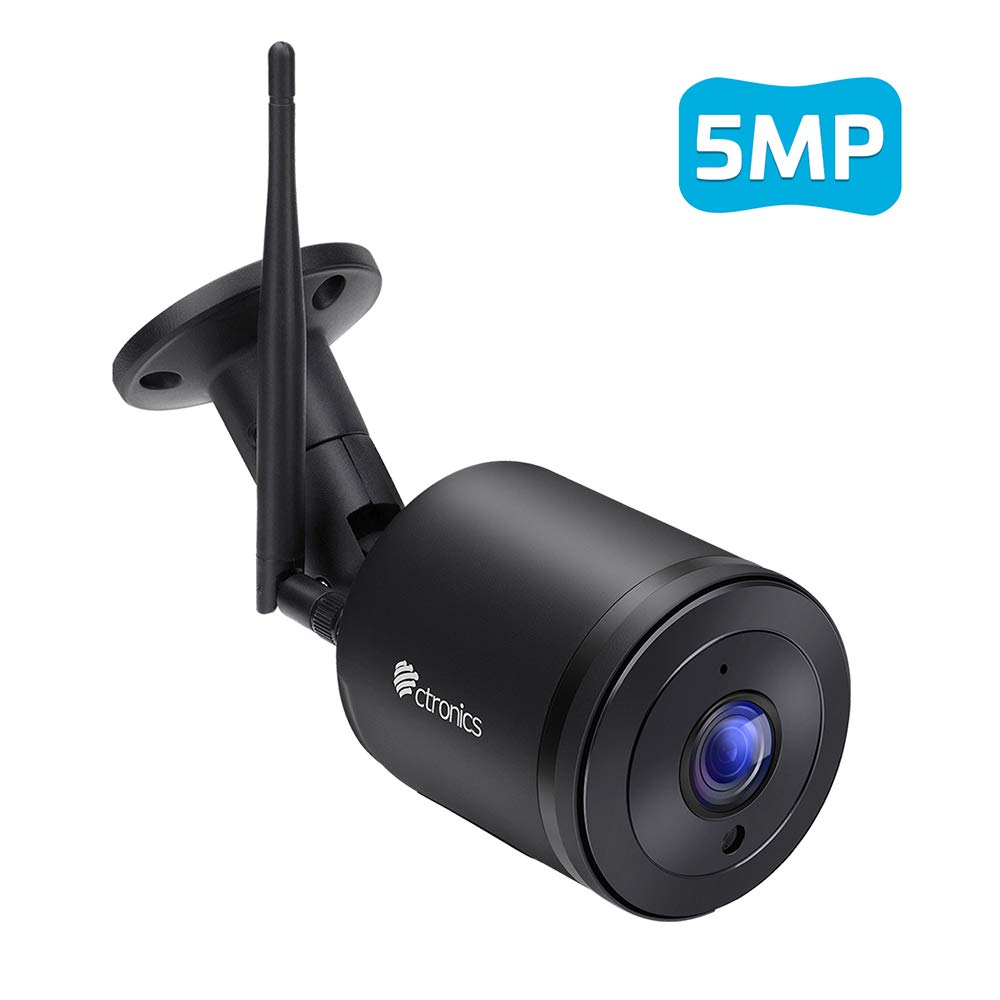 Ctronics Caméra de Surveillance WiFi 5MP FHD Caméra IP sans Fil Extérieure Caméra Sécurité Audio Bidirectionnel Vision Nocturne Imperméable IP65 Noir