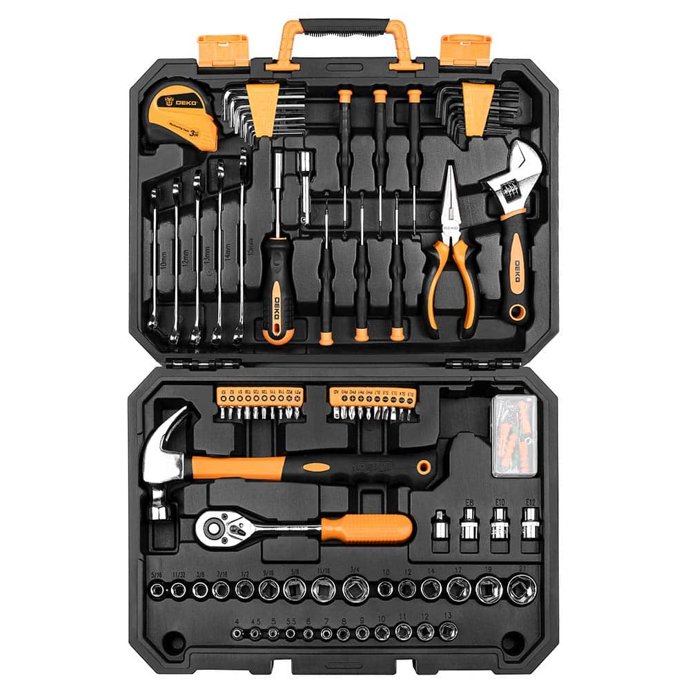 Boite à outils 128 pièces. Malette à outils à main. Coffret d’outils divers : réparation automobile, avec étui de rangement