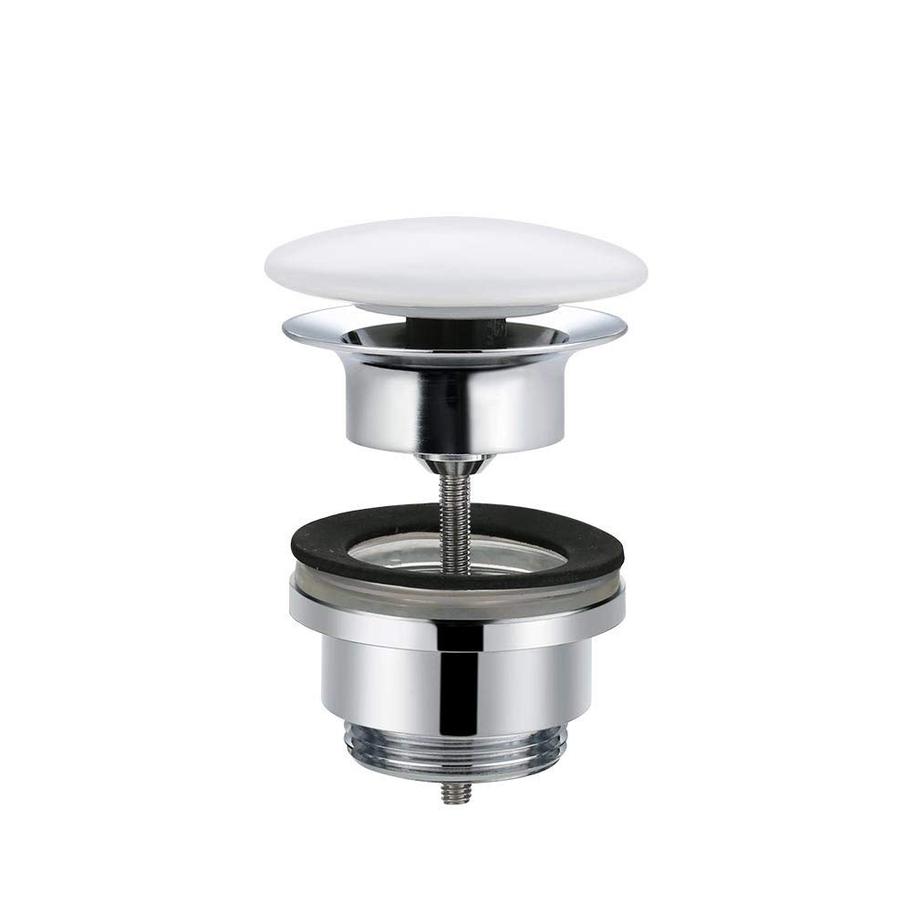 Desfau Bonde de Lavabo Blanc pas Trop Plein Pop-up Bouchon de Vidange pour Lavabo en Ceramique et Cuivre