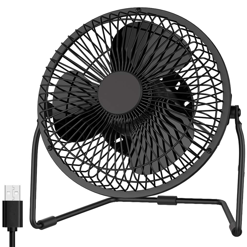 EasyAcc 6 pouces silencieux USB Ventilateur de bureau en métal faible bruit personnel ventilateur de plancher avec Mise à niveau à 2 vitesses Alimentation USB silencieux flux d’air amélioré – Noir