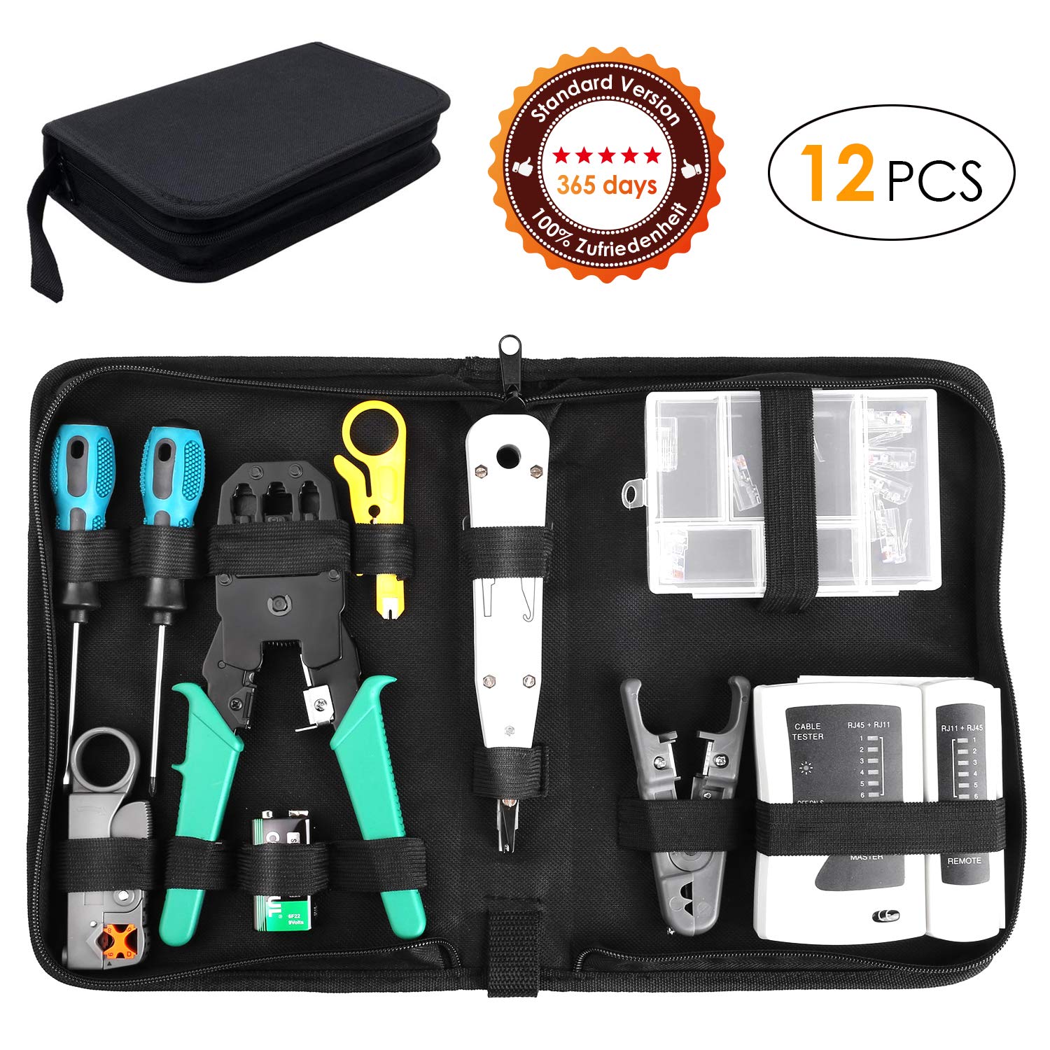 FIXKIT 12 en 1 professionel. Testeur de réseau internet, câble. Kit d’outils de réparation pour ordinateur et professionnel de réseau. Ensemble d’outils indispensables aux bricoleurs et réparateurs. Livré dans une petite malette