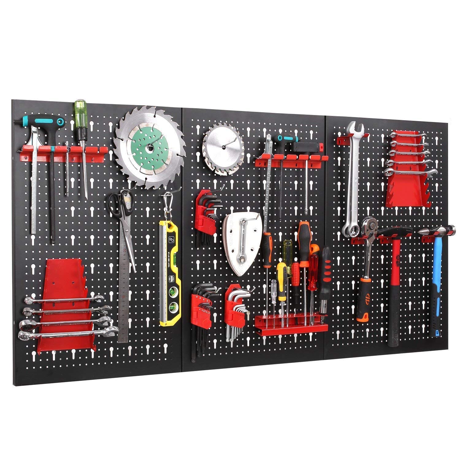 FIXKIT Lot de 3 Panneau Perforé Assortiment de Pinces,Paroi Perforée en Tôle d’Acier Porte Outils Mural pour d’Atelier -120 x 60 x 2 cm-17 Accessoires