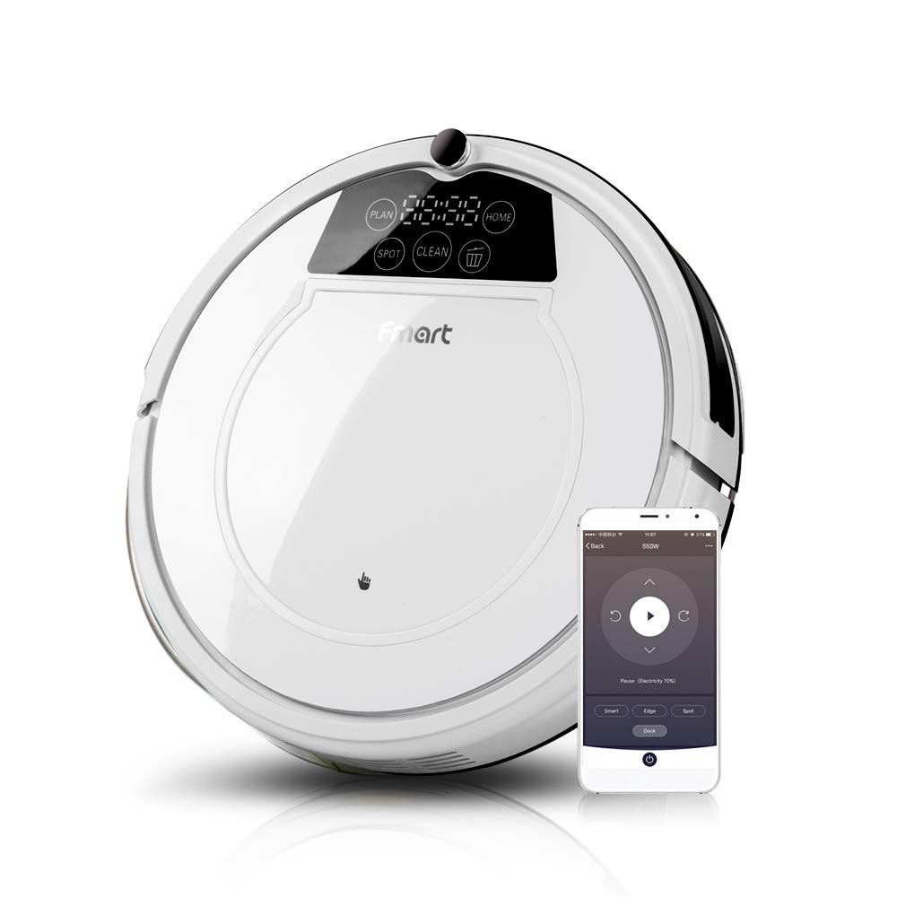 Aspirateur robot rechargable, aspiration par balayage. Mode spécial multi-nettoyants pour les animaux de compagnie. Contrôlable par smartphone