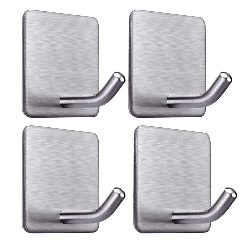 Lot de 4 crochets adhésifs pour salle de bains. Portée maximale 8 Kg, en acier INOX. Porte serviette auto-adhésif
