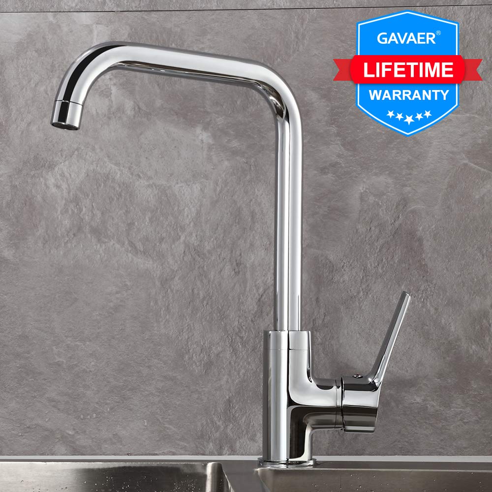 GAVAER Robinet de Cuisine, Pivotant à 360° Robinet de Cuisine Mitigeur, Silhouette élégante, Robinet Lavabo en Laiton Chromé, Valve en Céramique, Anti-corrosion et Anti-rouille.
