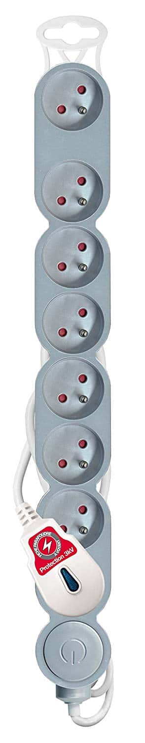 Bloc multiprises, 8 prises 16A + inter Silver, 1,5 mètres de câble HO5VV-F 3G. Equipé d’une fiche parafoudre