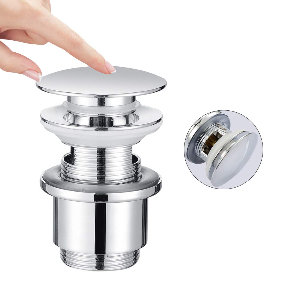 Homelody Bonde de Lavabo avec Trop Plein Bonde Pop Up en Laiton Bouchon de Vidange pour Lavabo Bonde de Vidage Push Open Accessoire de Salle de Bain