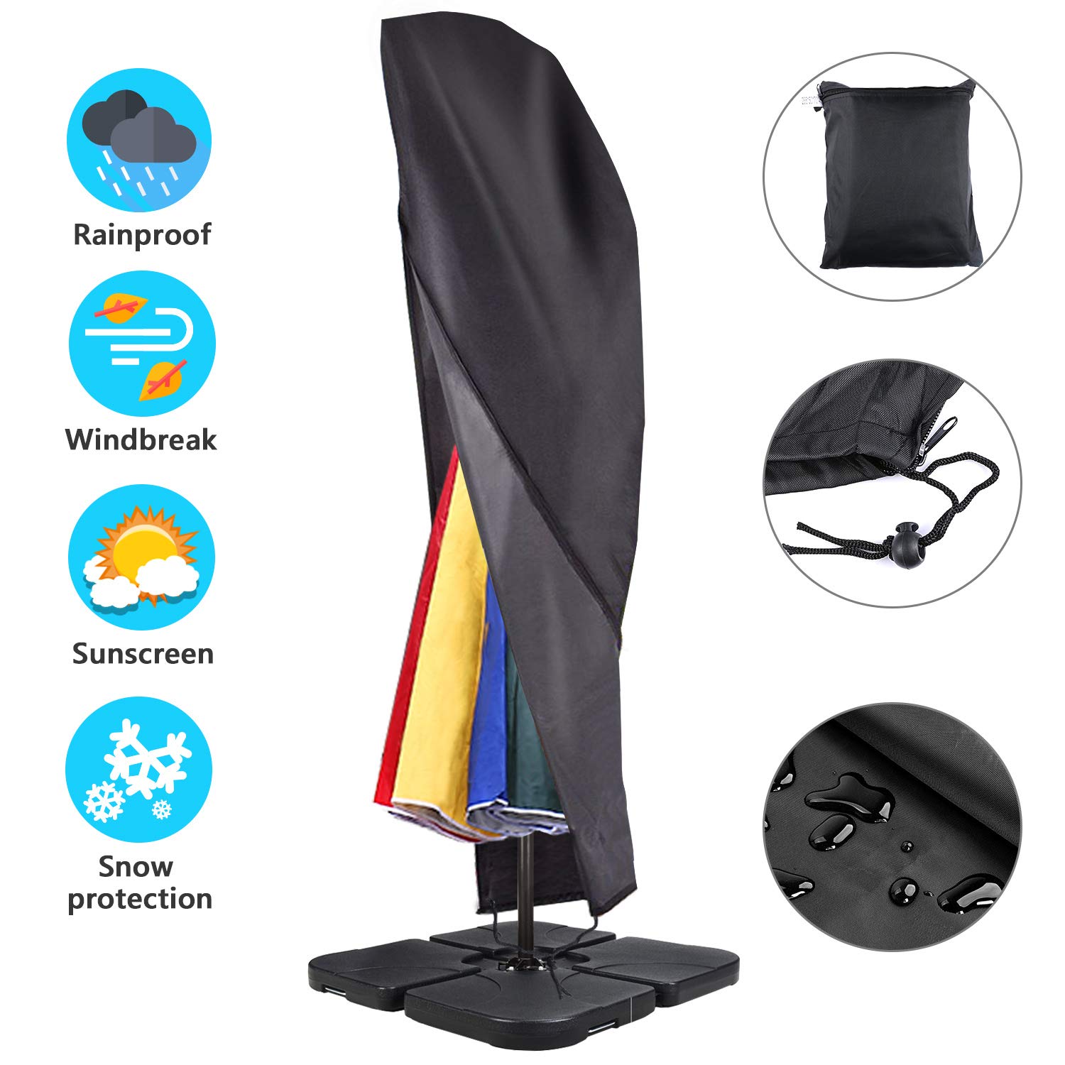 Housse de Protection pour Parasol Yokunat Couverture pour Parasol Déporté de Jardin Patio Extérieur en 420D Polyester Imperméable Anti-UV/ Poussière avec Fermeture à Glissière, Sac de Rangement