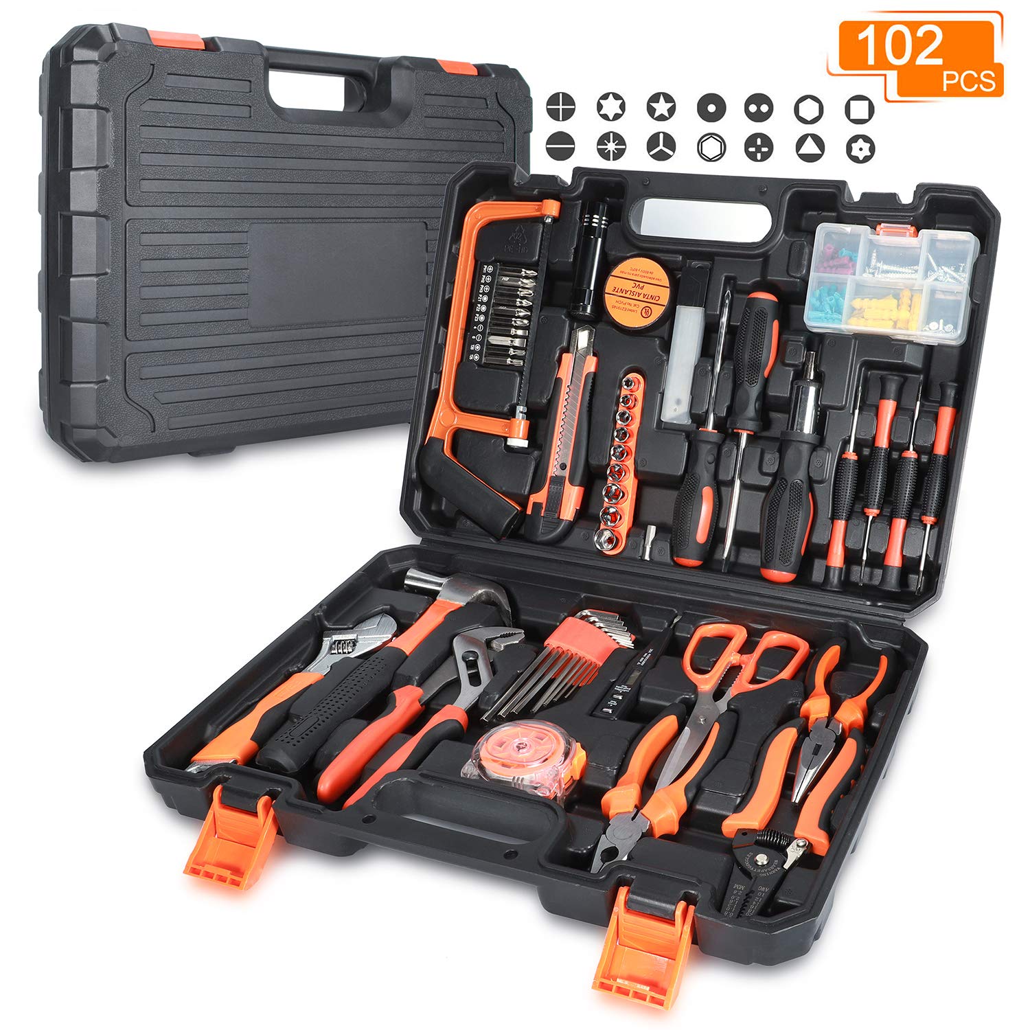 Igrome Mallette Outils – 102 pcs Boîte à Outils Complète Bricolage Mecanique pour Réparations Quotidiennes, Tournevis, Marteau, Pinces, Scie,Clés – Idée Cadeau Homme