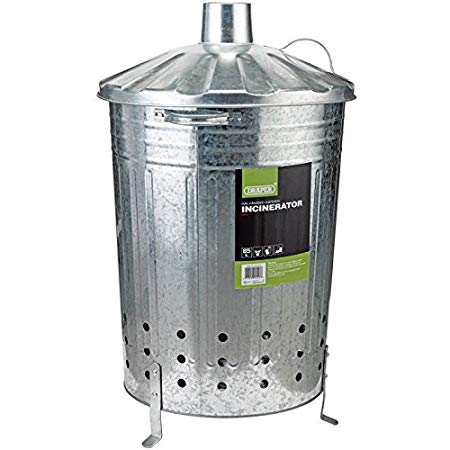 Incinérateur de jardin Draper 53253 en acier galvanisé – Argenté – 85 litres