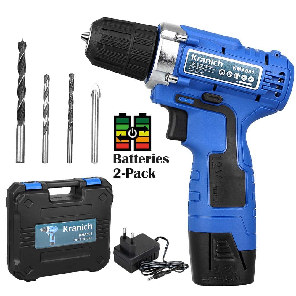 Kranich Perceuse Visseuse Sans Fil 2 Batteries Rechargeable au Lithium-ion Chargeur Réglages de Couple Professionel (Une Vitesse)