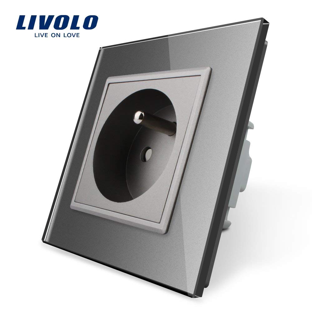 LIVOLO Prises de courant alternatif Panneau en verre cristal standard français nouveau prise murale,VL-C7C1FR-15