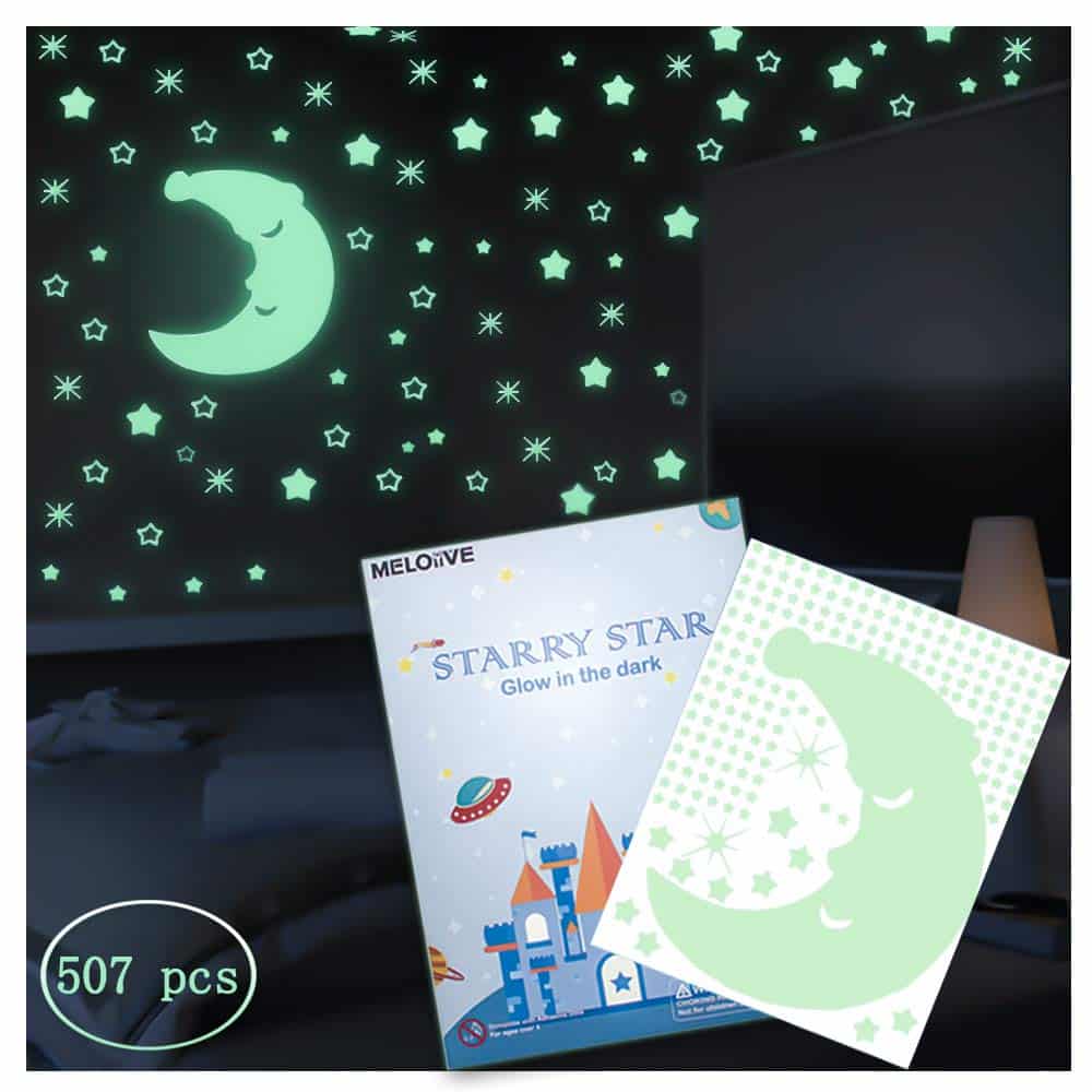 Meloive Stickers étoilés Muraux Lumineux, 532 Pièces Adhésives et un Sticker D’étoile Lumineux, Décor de Plafond Fluorescent pour Chambres D’enfants, Chambres de Bébés ou Des Fêtes