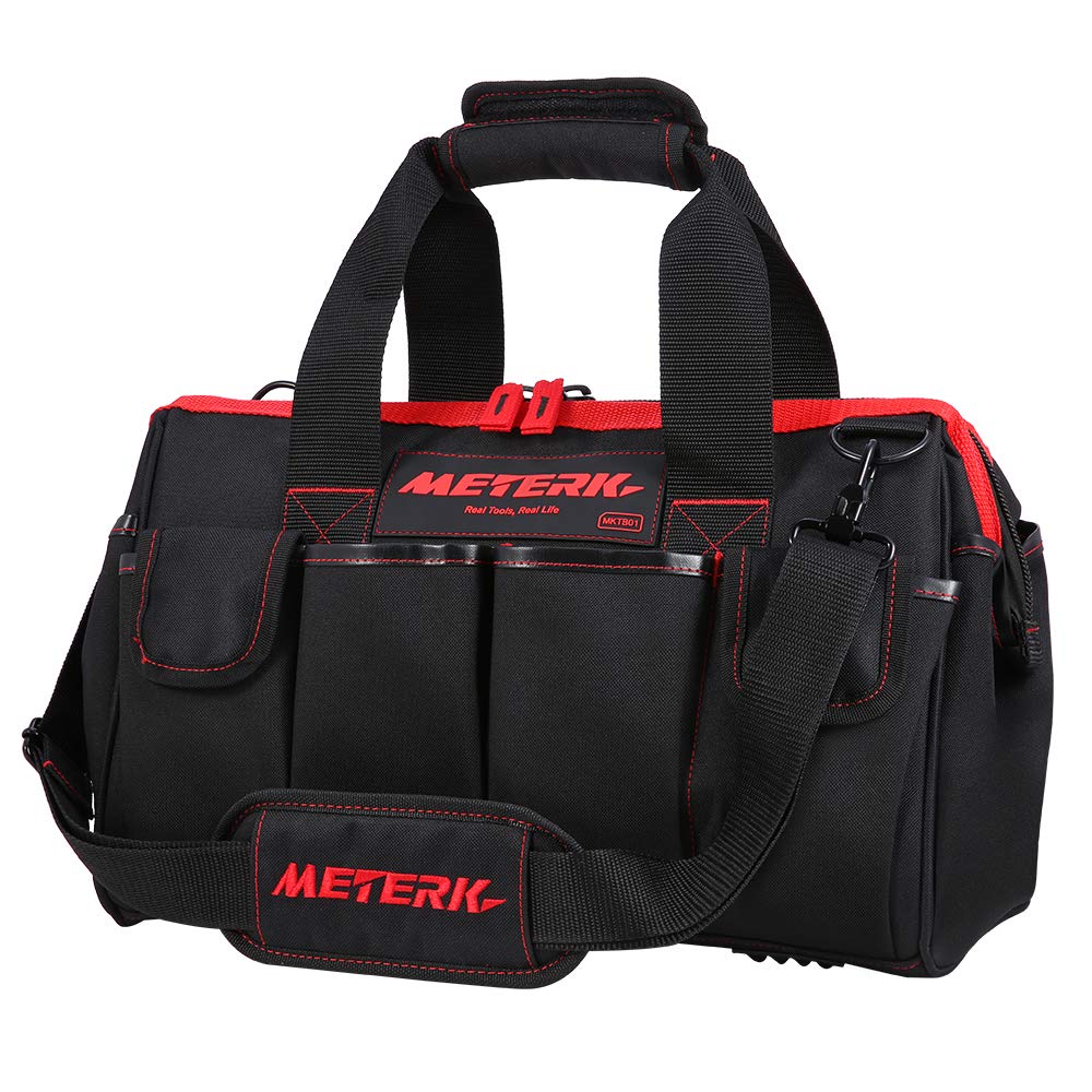 Meterk Sac Outils, Boîte d’Outils 40cm avec 17 Multi-poches, Bandouliere Reglable, Pognées en Caoutchouc Sac de Rangement d’outils Robuste à Grande Ouverture et Base en Caoutchouc Résistant à l’usure