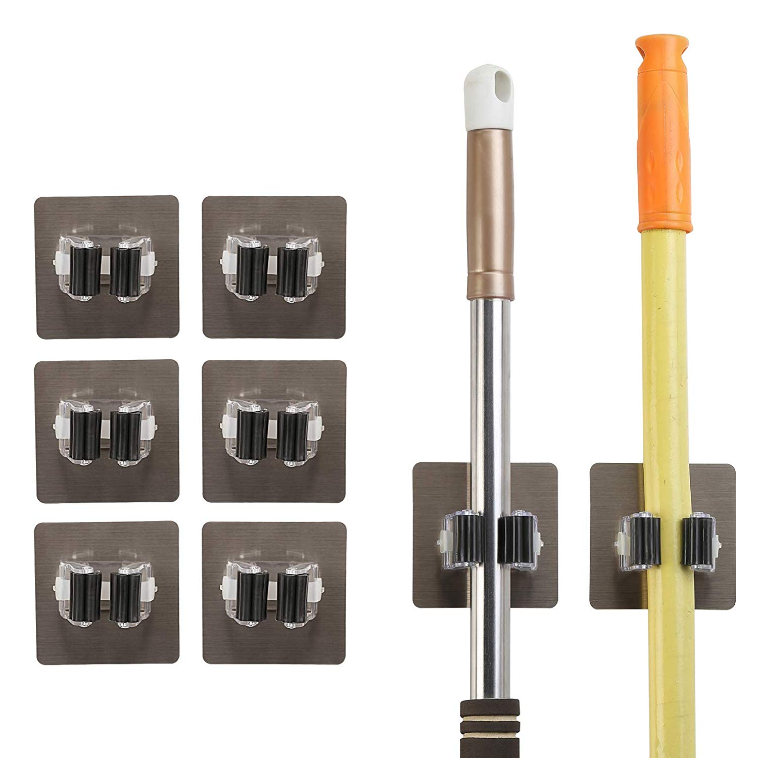 Mop Balai Support, MEZOOM 8 pcs Support de Rangement Mural Auto-Adhésif Outils Pince à Ressort Organisateur De Stockage pour Cuisine et Salle De Bain