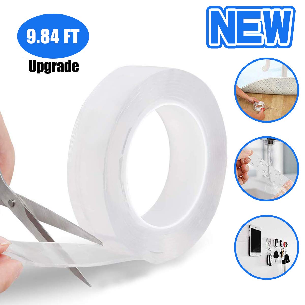 Nano Tape, LIUMY Ruban Adhésif Silicone Multifonctionnel réutilisable Traceless Double-Face Gel Clear Tape, Antidérapant et Gratuit pour enlever No Residue Clear(3M)