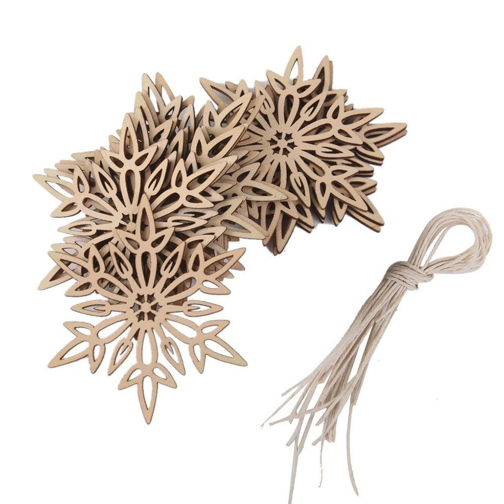 Pixnor Lot de 10 Flocons de neige en bois Décoration avec attaches
